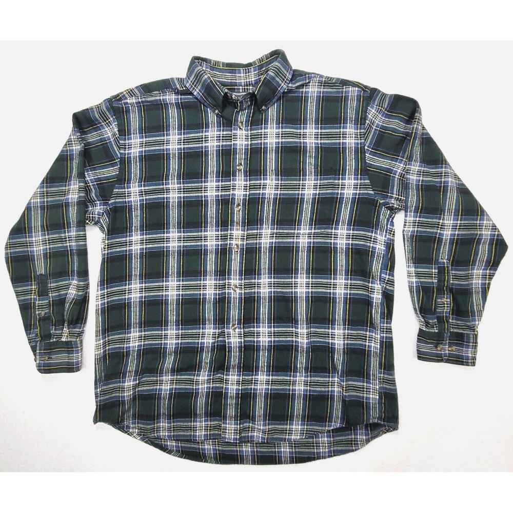 DAVID TAYLOR Mens Green Plaid Flannel long sleeve Large L 100% cotton shirt. - Picture 1 of 4